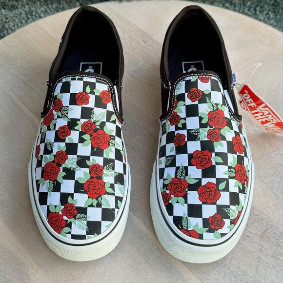 Vans Shoes - Vans Asher Checkerboard Roses Womens Slip Ons Size 9.5 Sepia Rose Sneakers